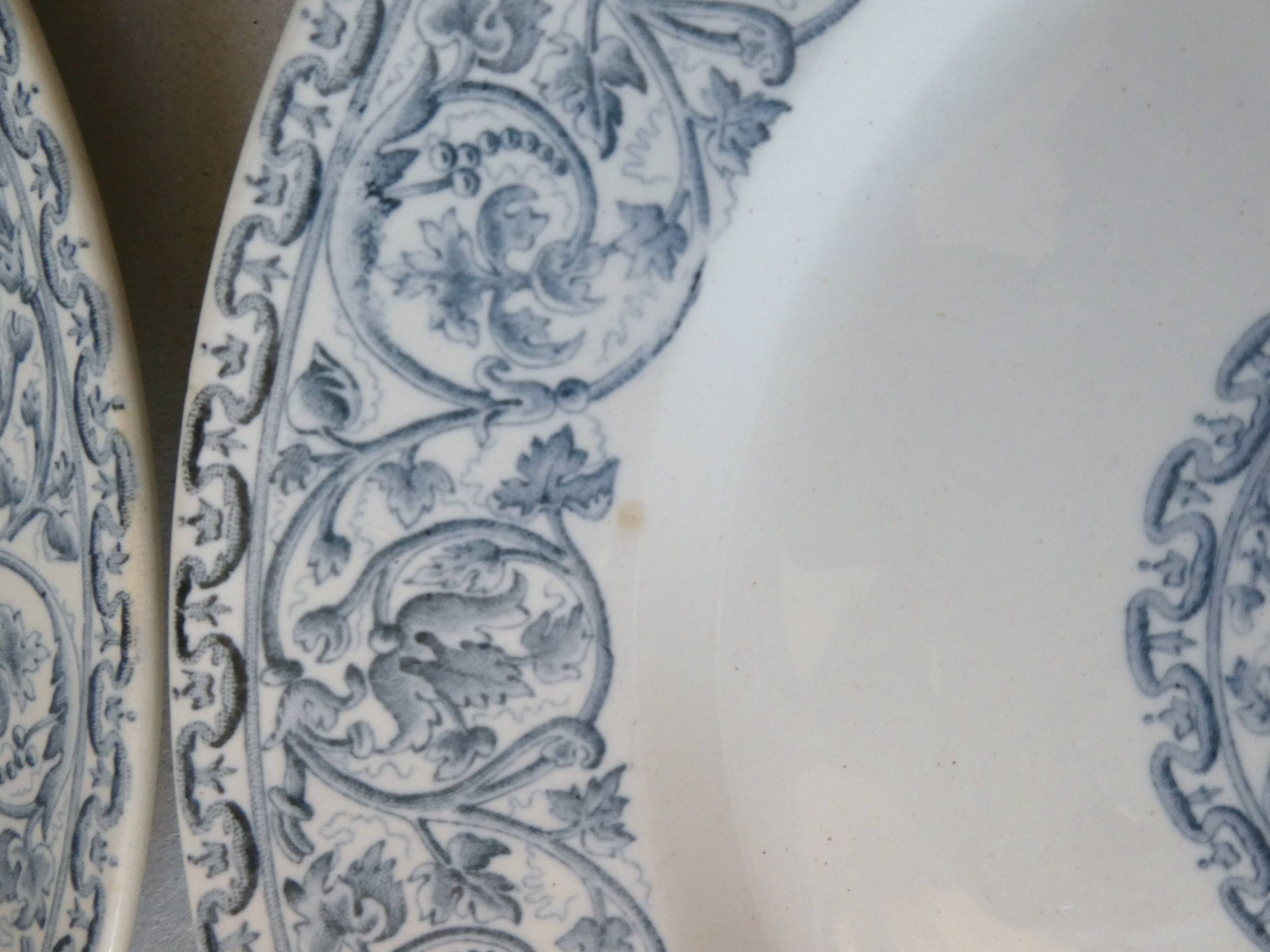 Set of 6 plates Creil Montereau Terre de Fer, Renaissance model, late XIX