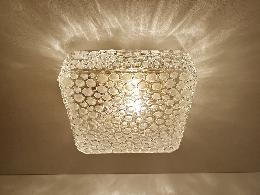 Plafonnier en verre bullé vintage, années 1970