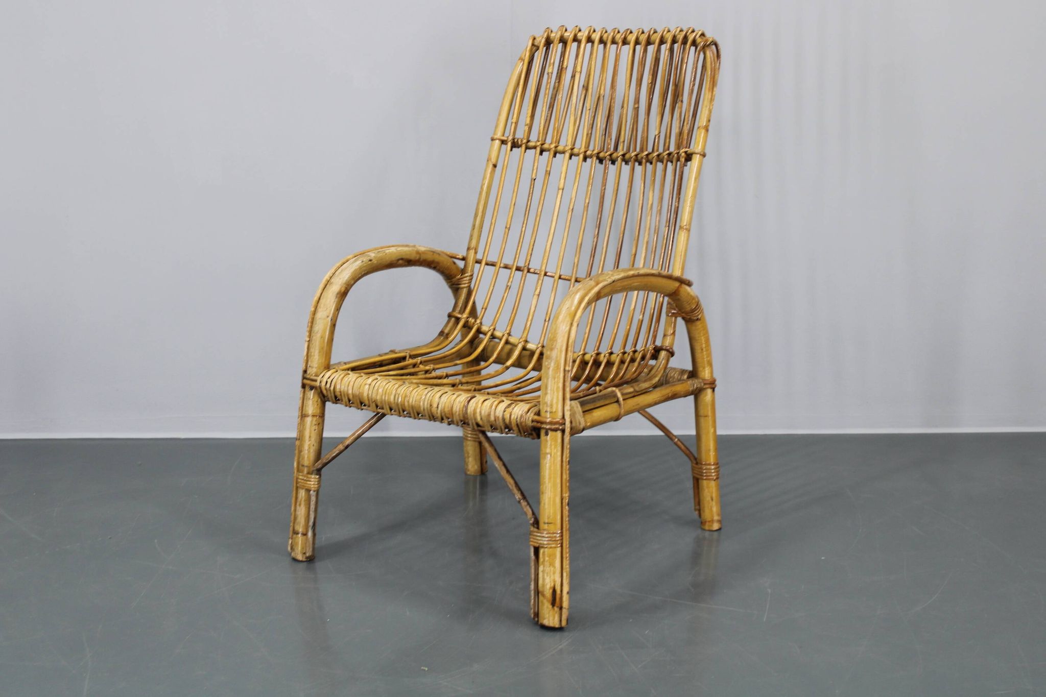 1950s “French Riviera” Rattan Armchair, Italy