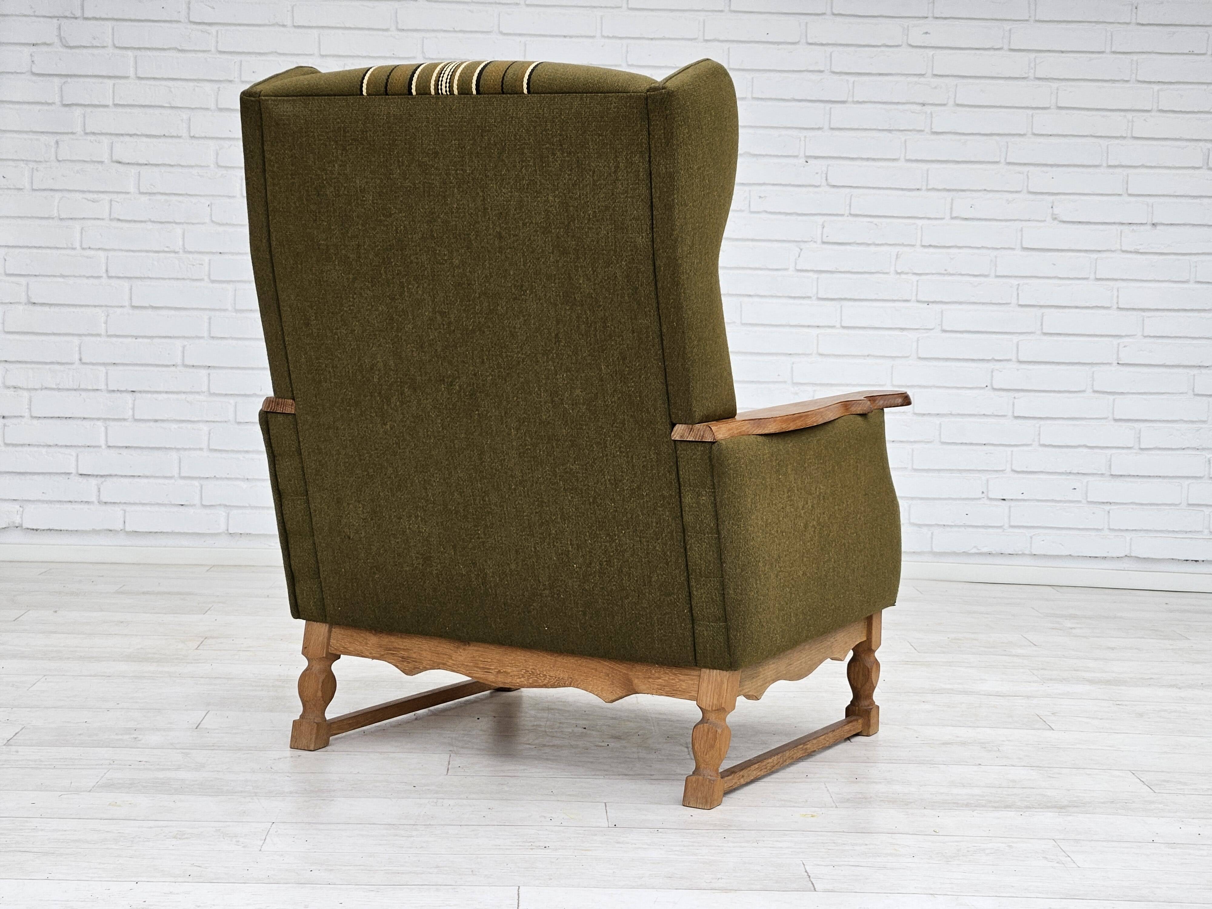 1970s, Danish wingback chair, original upholstery, green furniture wool.