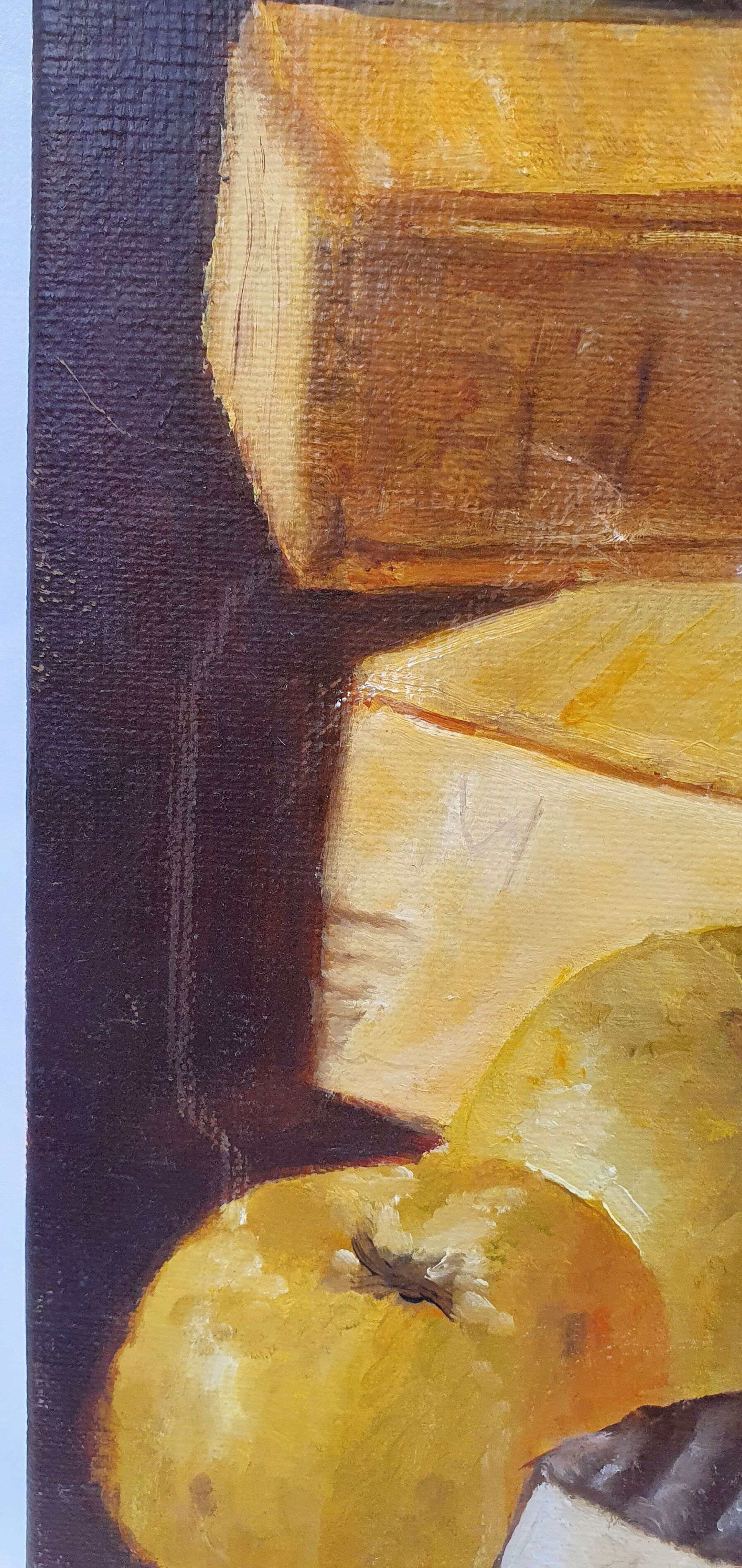 Oil on canvas still life not signed apples pitcher kitchen