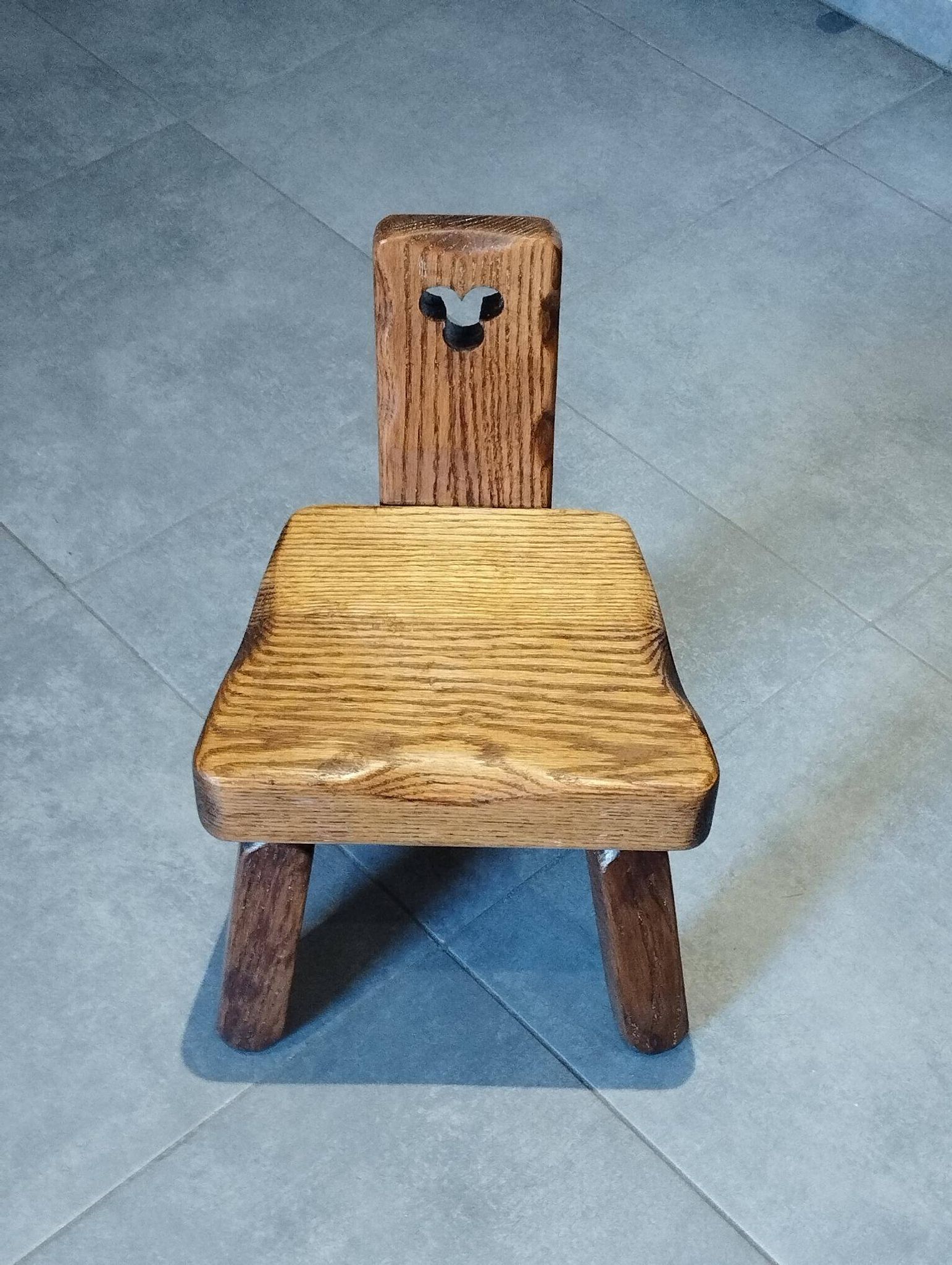 Tripod chair for children, Scandinavian chalet brutalist design.