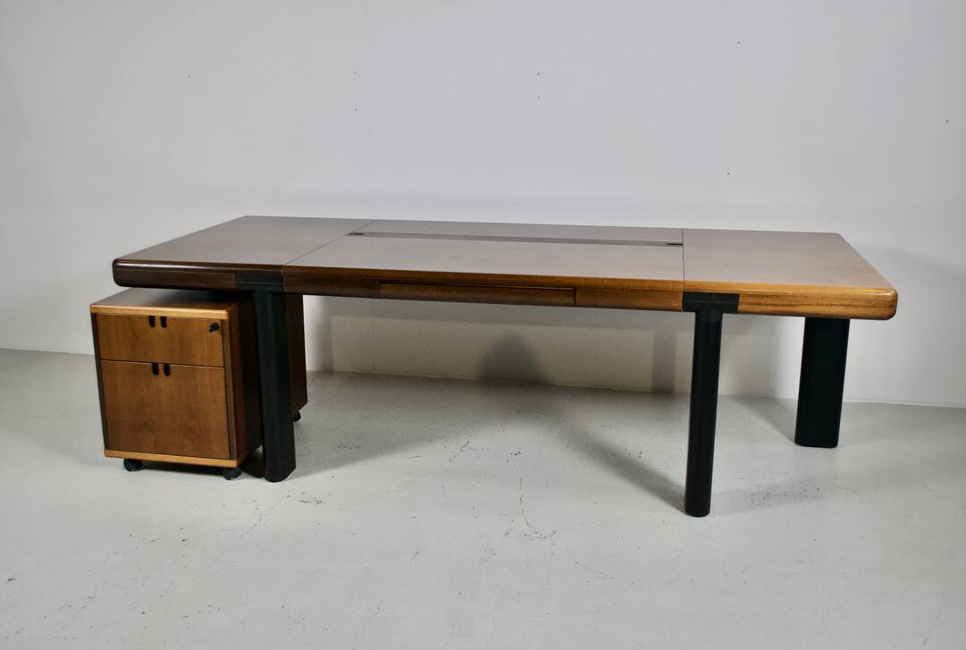 Important walnut executive desk for faram 1957 italy publisher 80's