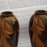 2 Vases en bois fait à la main signés DURA