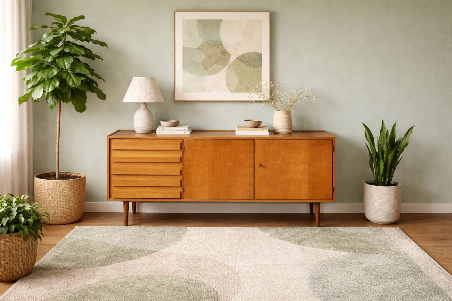 Vintage enfilade from the 1960s, 150 cm long, with 2 doors and 4 drawers.