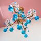 Lustre italien en metal doré avec des gouttes cristal Murano bleu turquoise