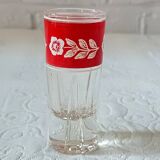 6 vintage red and white flower decorated liqueur glasses