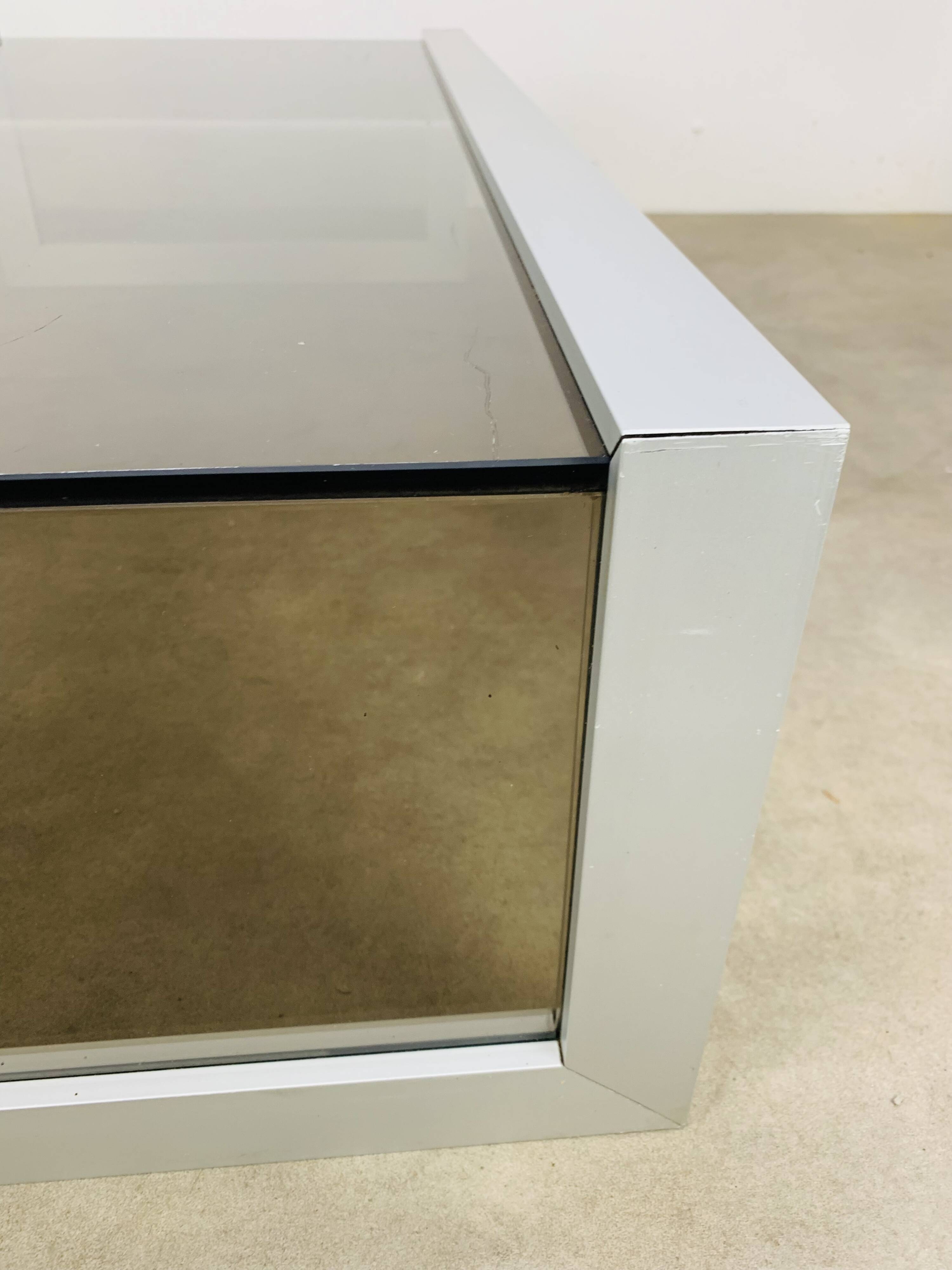 Aluminum and smoked glass coffee table, 1970s