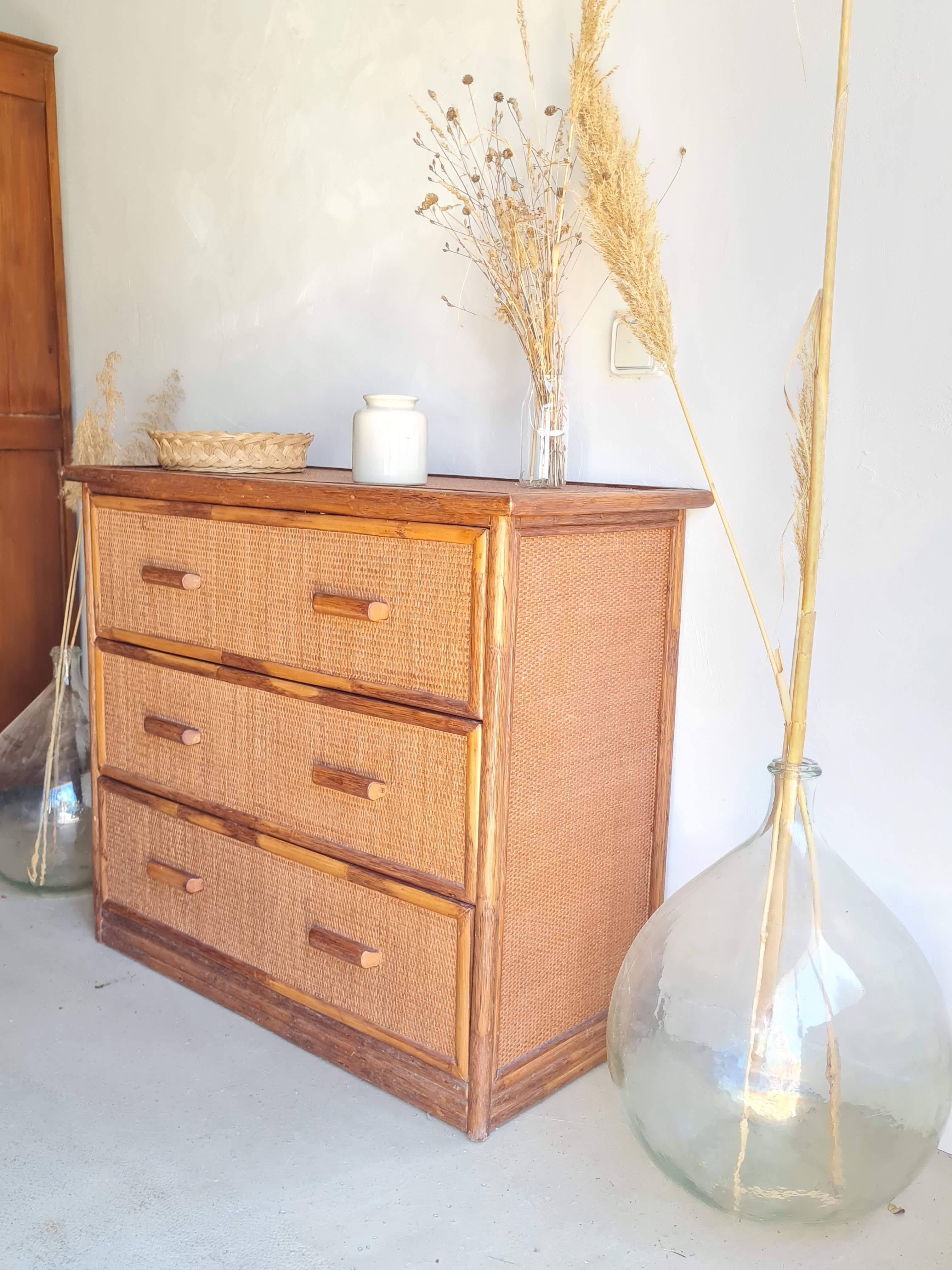 Vintage rattan chest of drawers