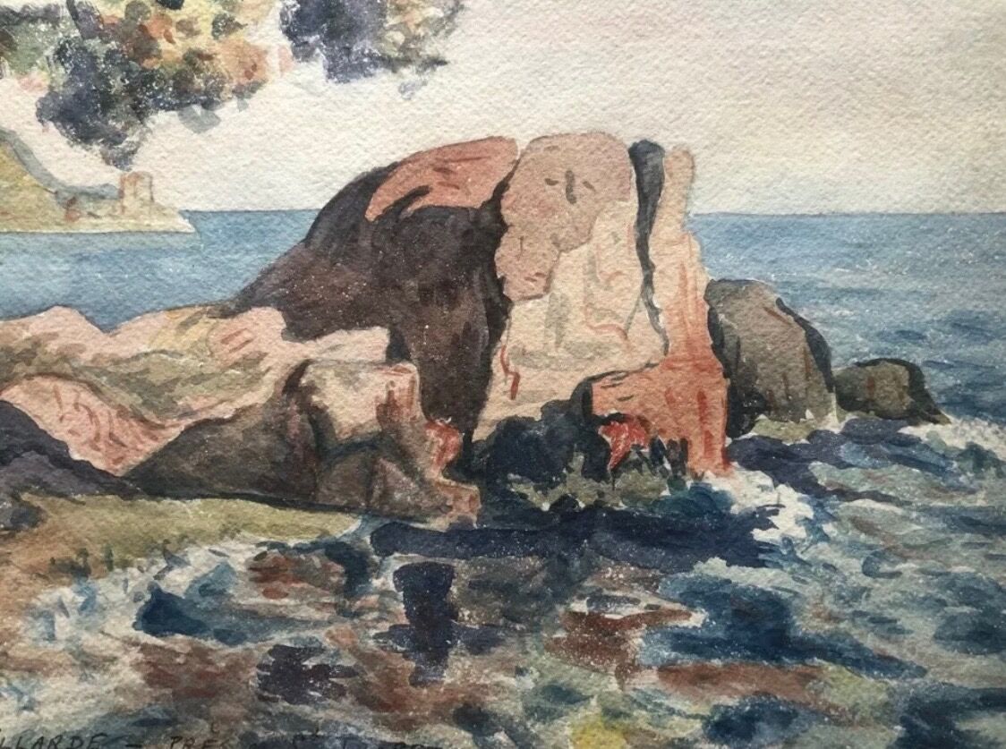 Painting painting Saint Tropez watercolor 1926