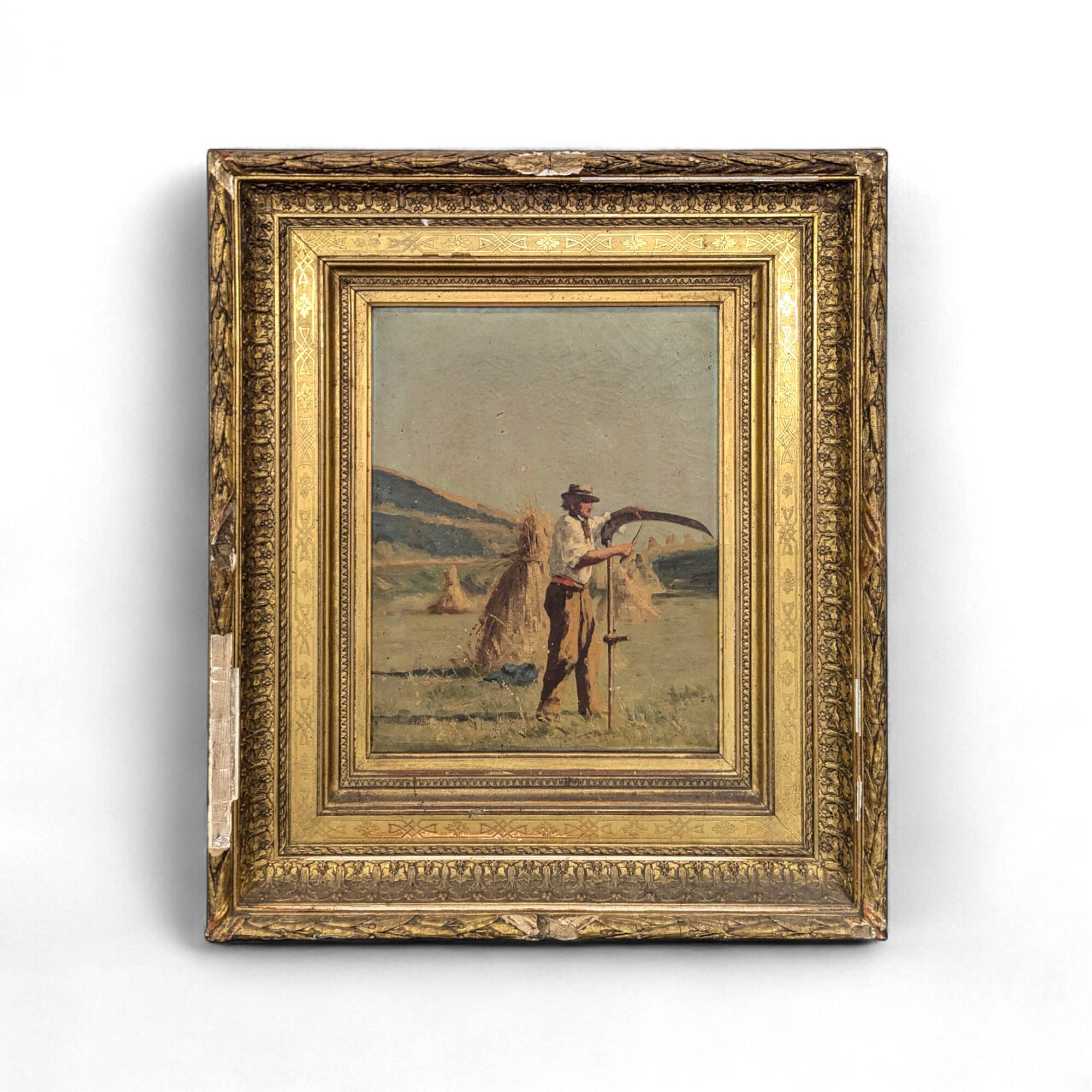Huile sur toile Travail du Faucheur de Paul Félix Vallois (1845-1906)