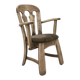 Dutch brutalist solid oak armchair with reupholstered leather seat, 1970s