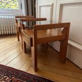 Pair of vintage bedside tables in wood and smoked glass