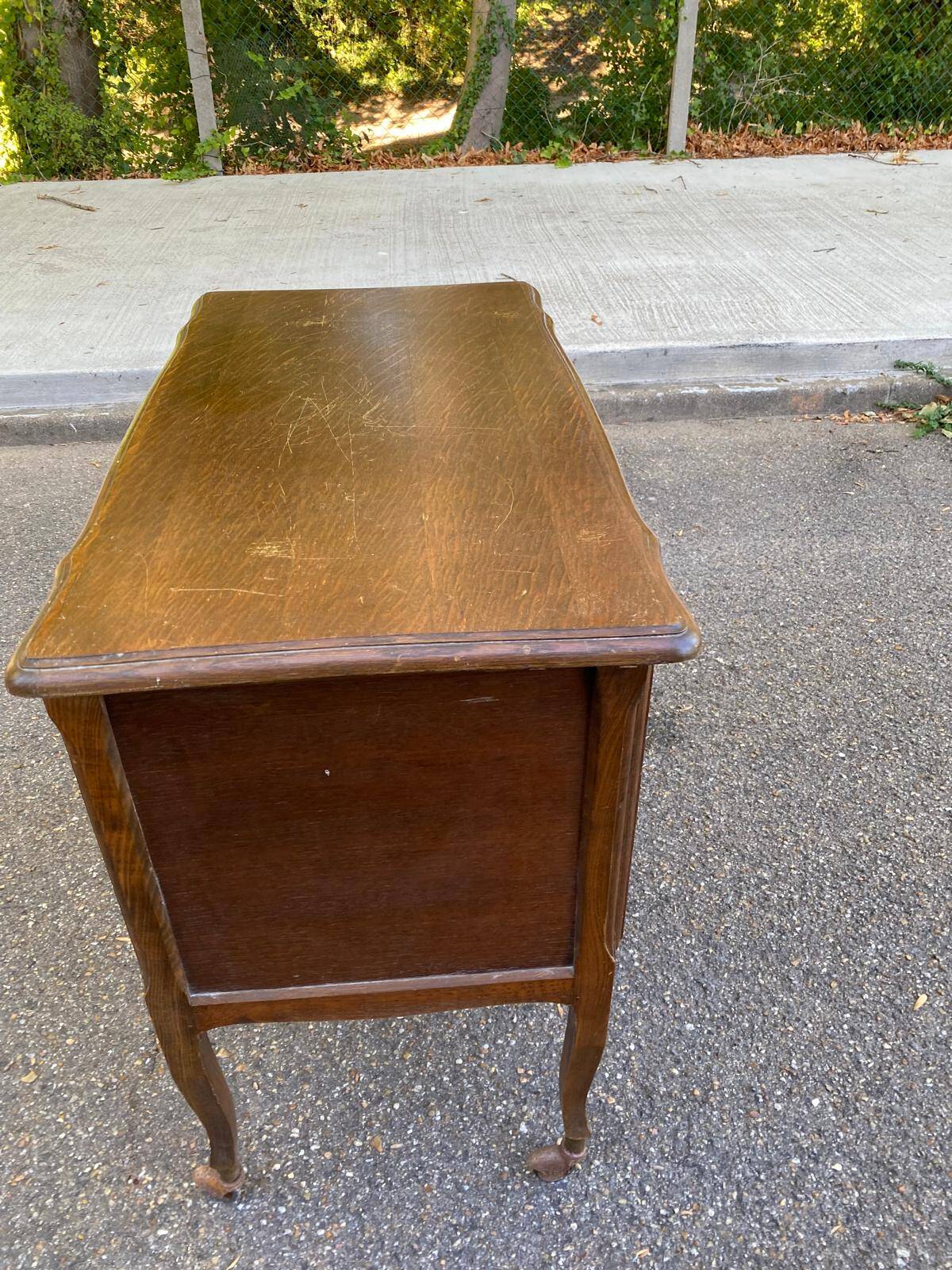 Vintage side table with drop leaf & wheels in Louis XV style