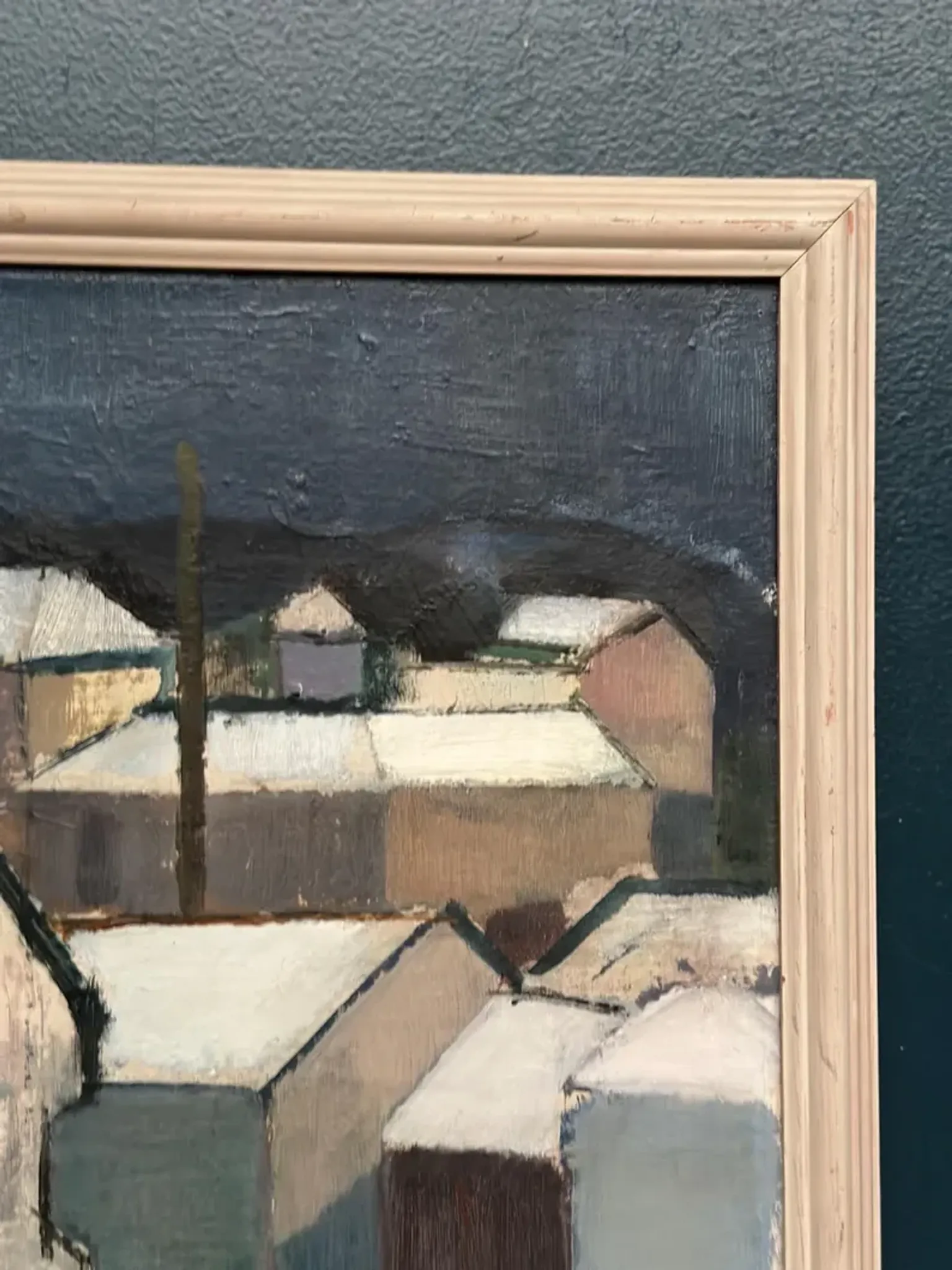 Original Swedish Oil on Canvas – "Winter Night in the City" by Helmer Forslund – Signed – Vintage and Framed – 45 × 37 cm (17.7" × 14.6")
