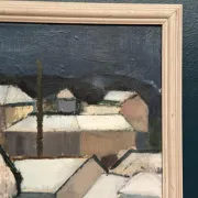 Original Swedish Oil on Canvas – "Winter Night in the City" by Helmer Forslund – Signed – Vintage and Framed – 45 × 37 cm (17.7" × 14.6")