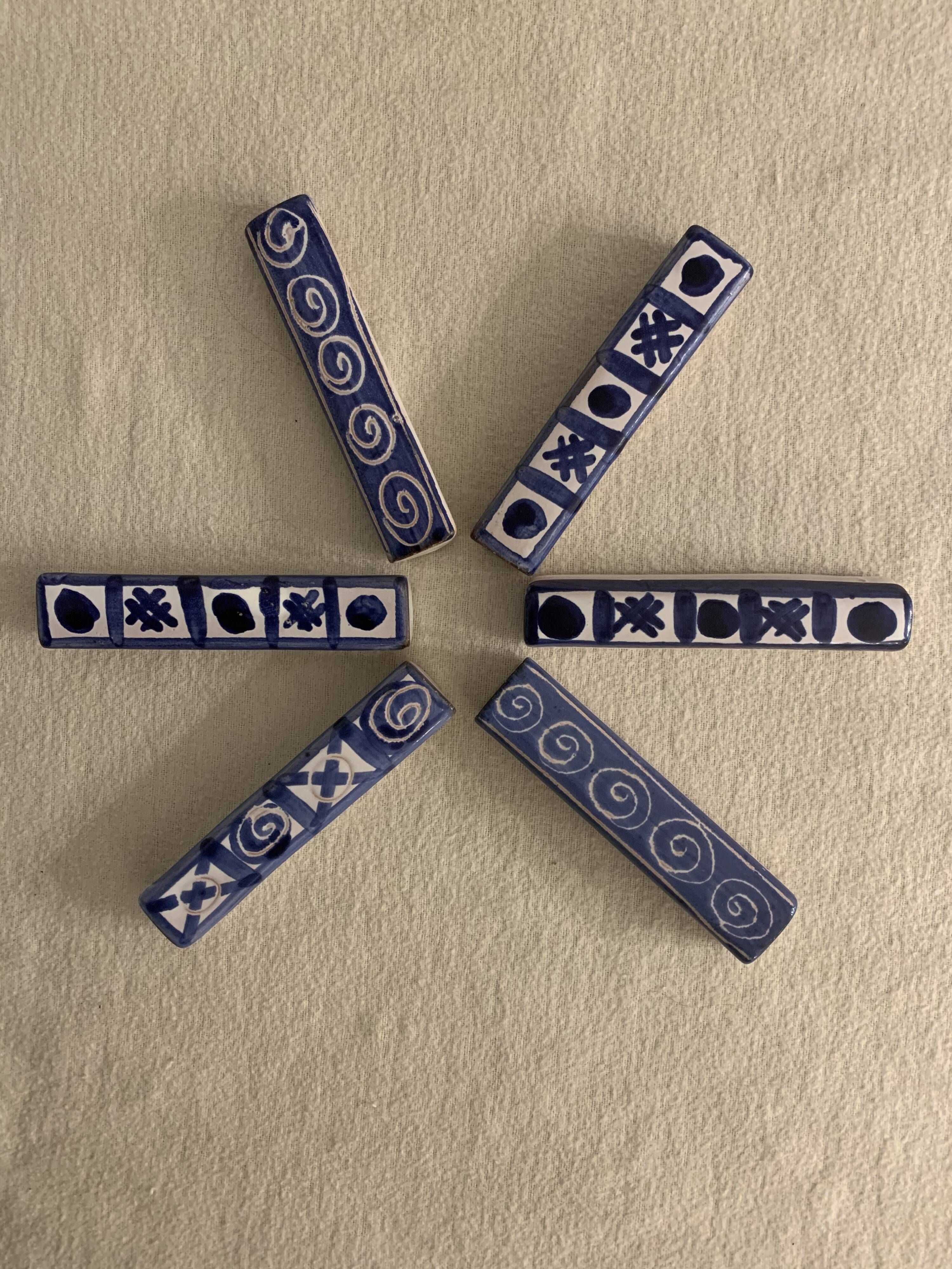 6 wears blue ceramic knives Robert Picault 1960 Vallauris
