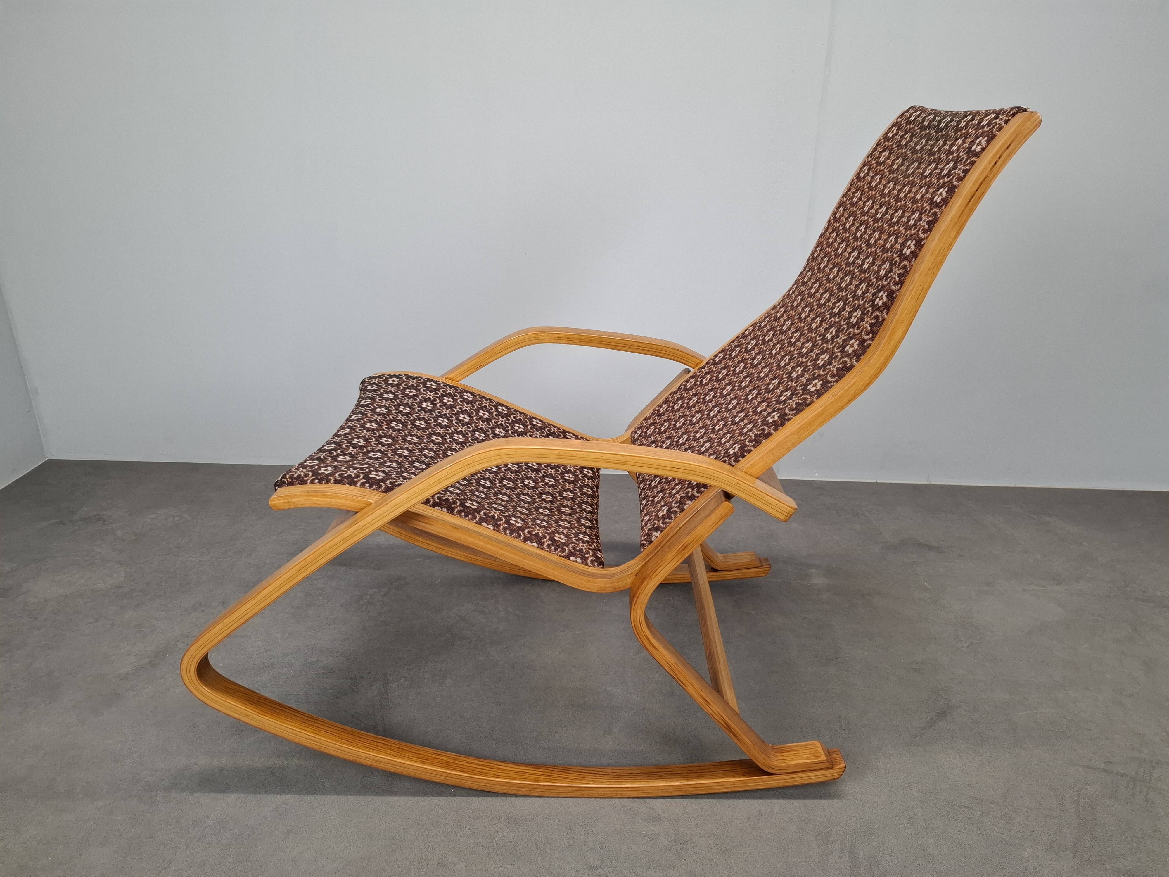 1930s Art Deco Czechoslovak Bentwood Rocking Chair with Original Upholstery