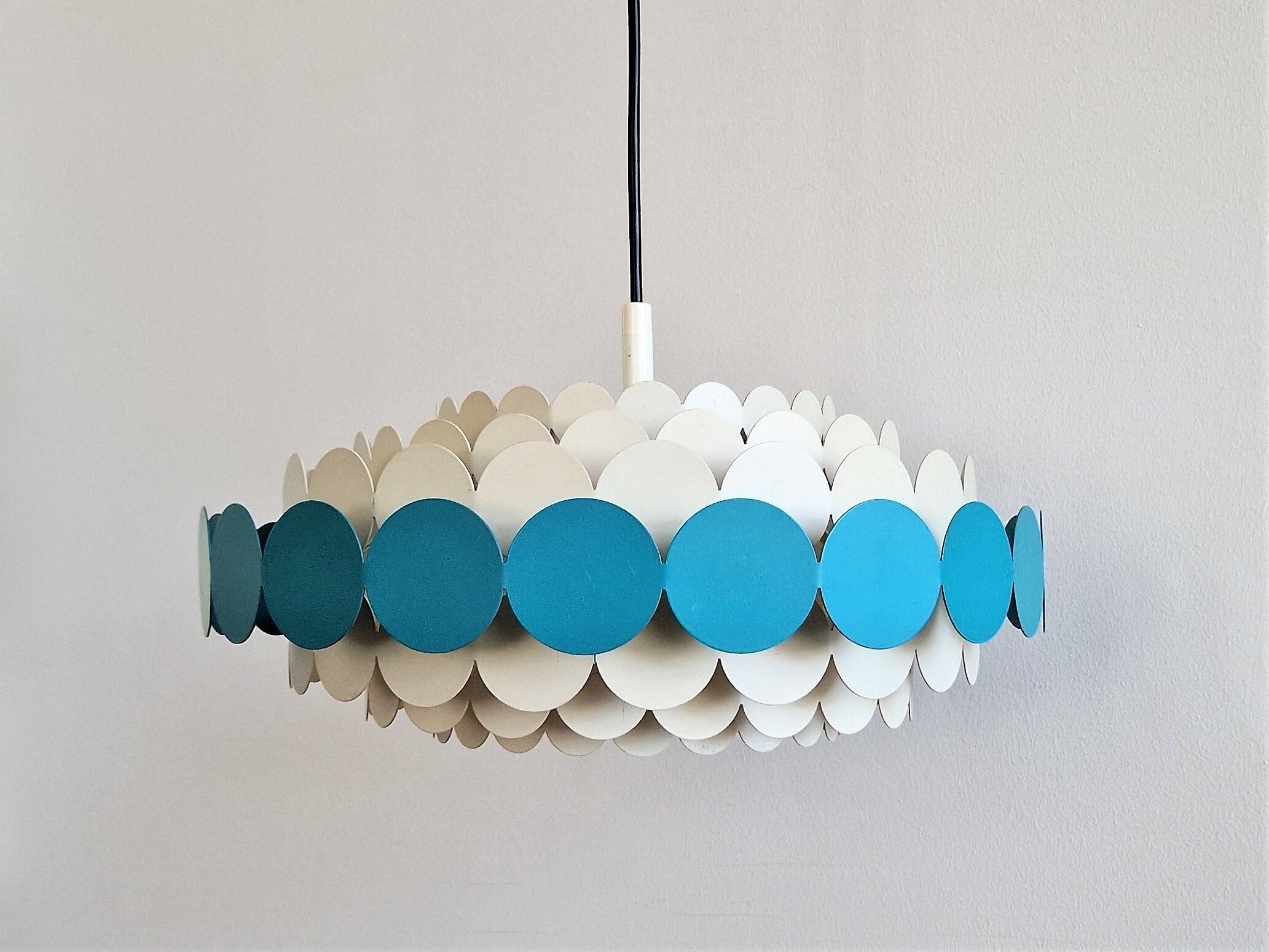 Bright Petrol and White Metal Pendant Lamp by Doria Leuchten, Germany 1960s