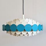 Bright Petrol and White Metal Pendant Lamp by Doria Leuchten, Germany 1960s