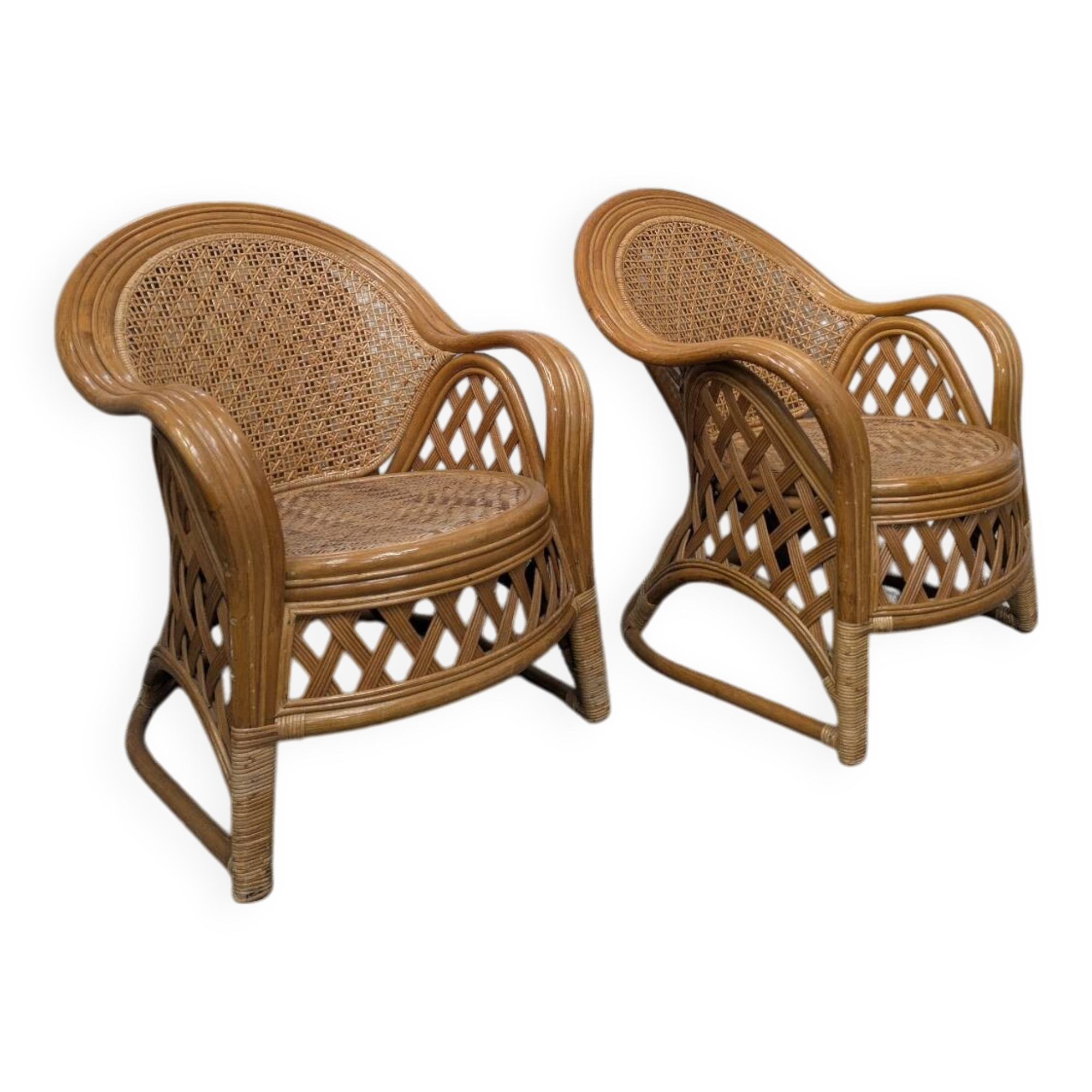 Pair of caned armchairs
