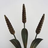 Paire d'appliques murales épis de blé ancienne en métal vert et or