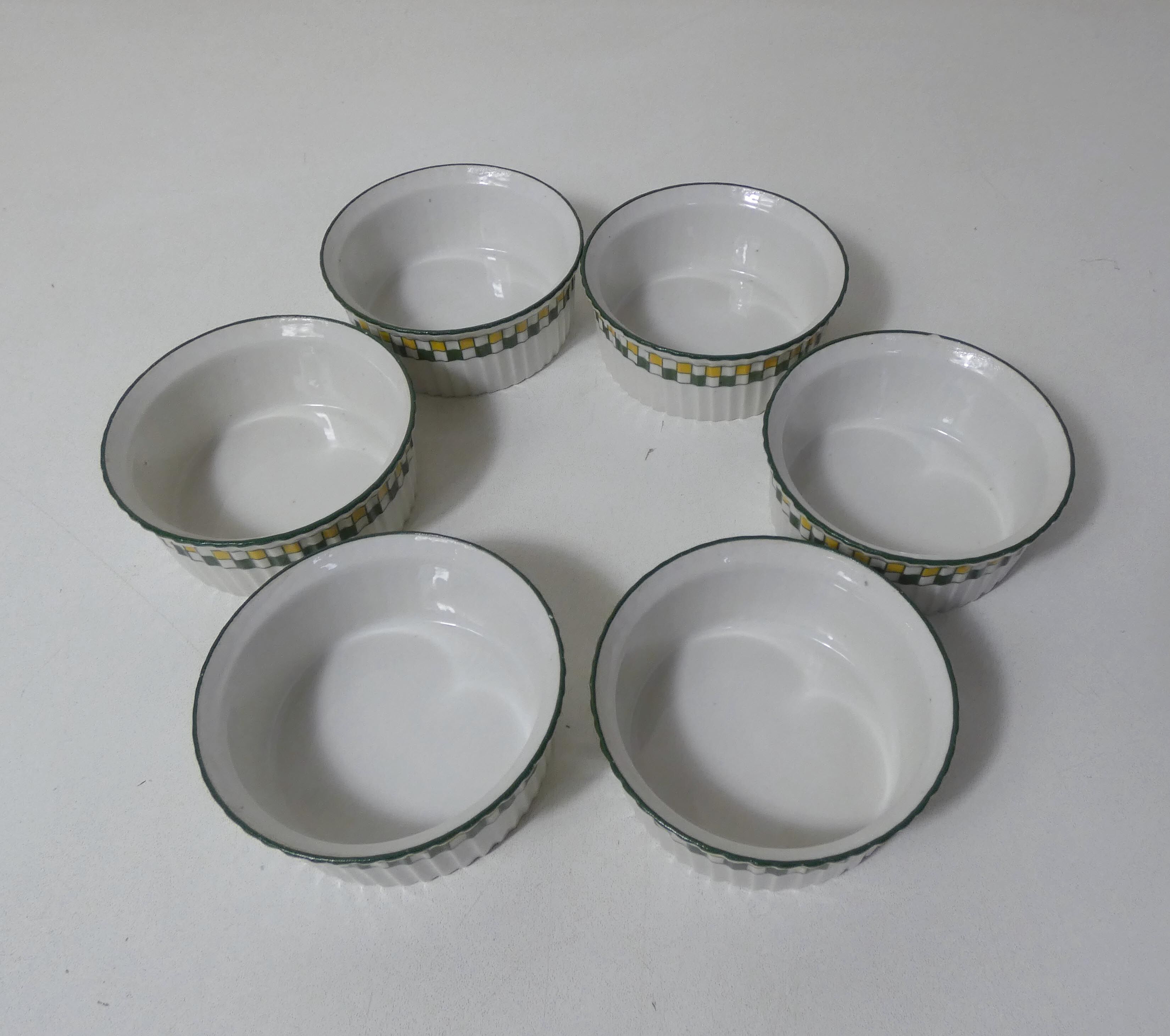 6 old ramekins porcelain checkerboard decoration