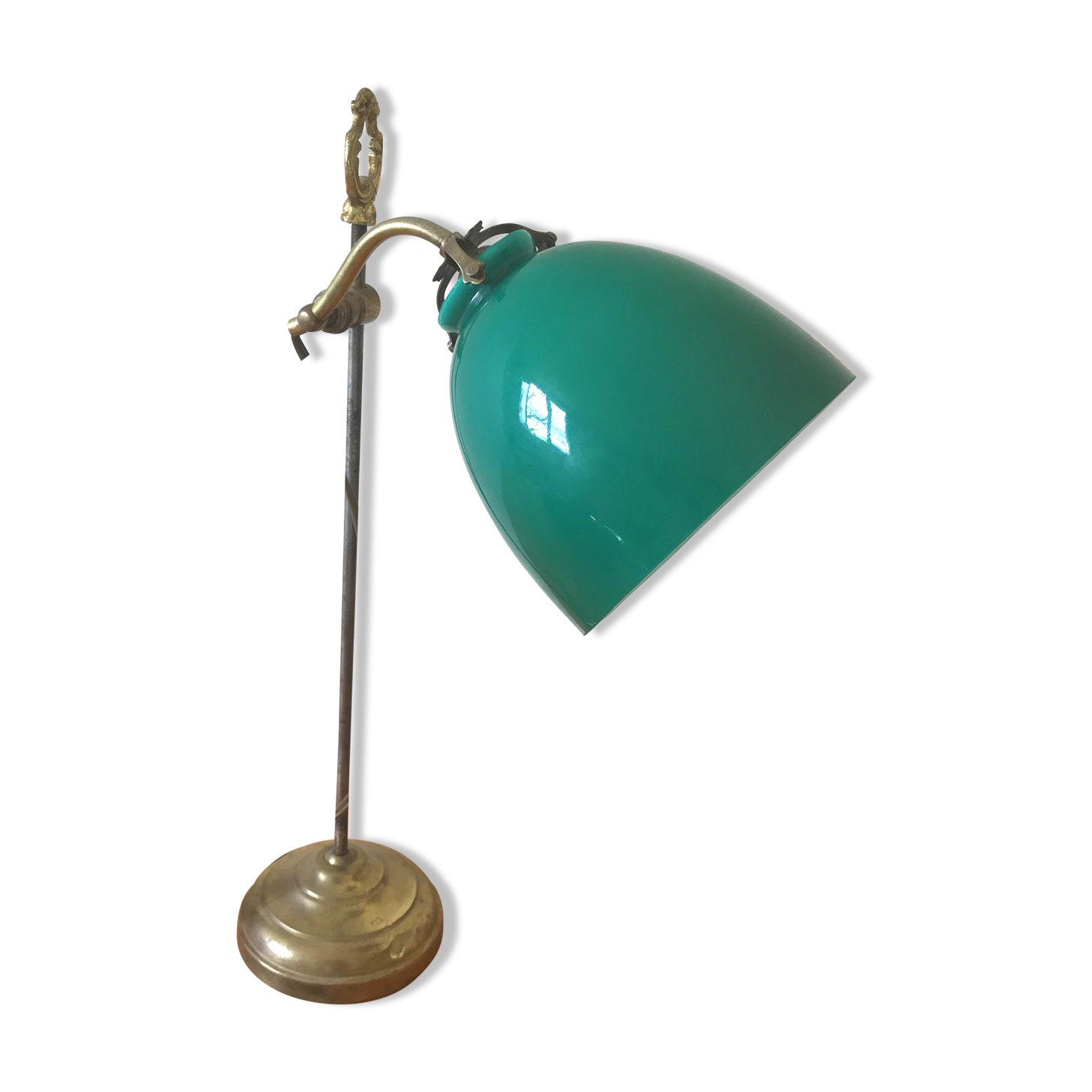 Desk with green opaline globe lamp