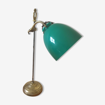 Desk with green opaline globe lamp