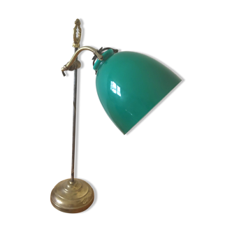 Desk with green opaline globe lamp