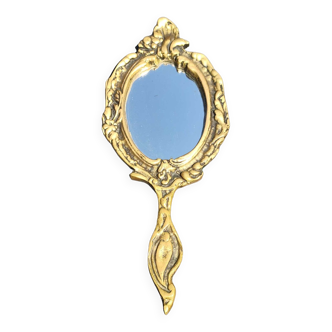 Mirror face à main art deco, rocaille/baroque style. rinceaux décor. in patinated bronze old gold, shabby chic