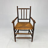 Stained beechwood bobbin armchair in jacobean style, 1900s