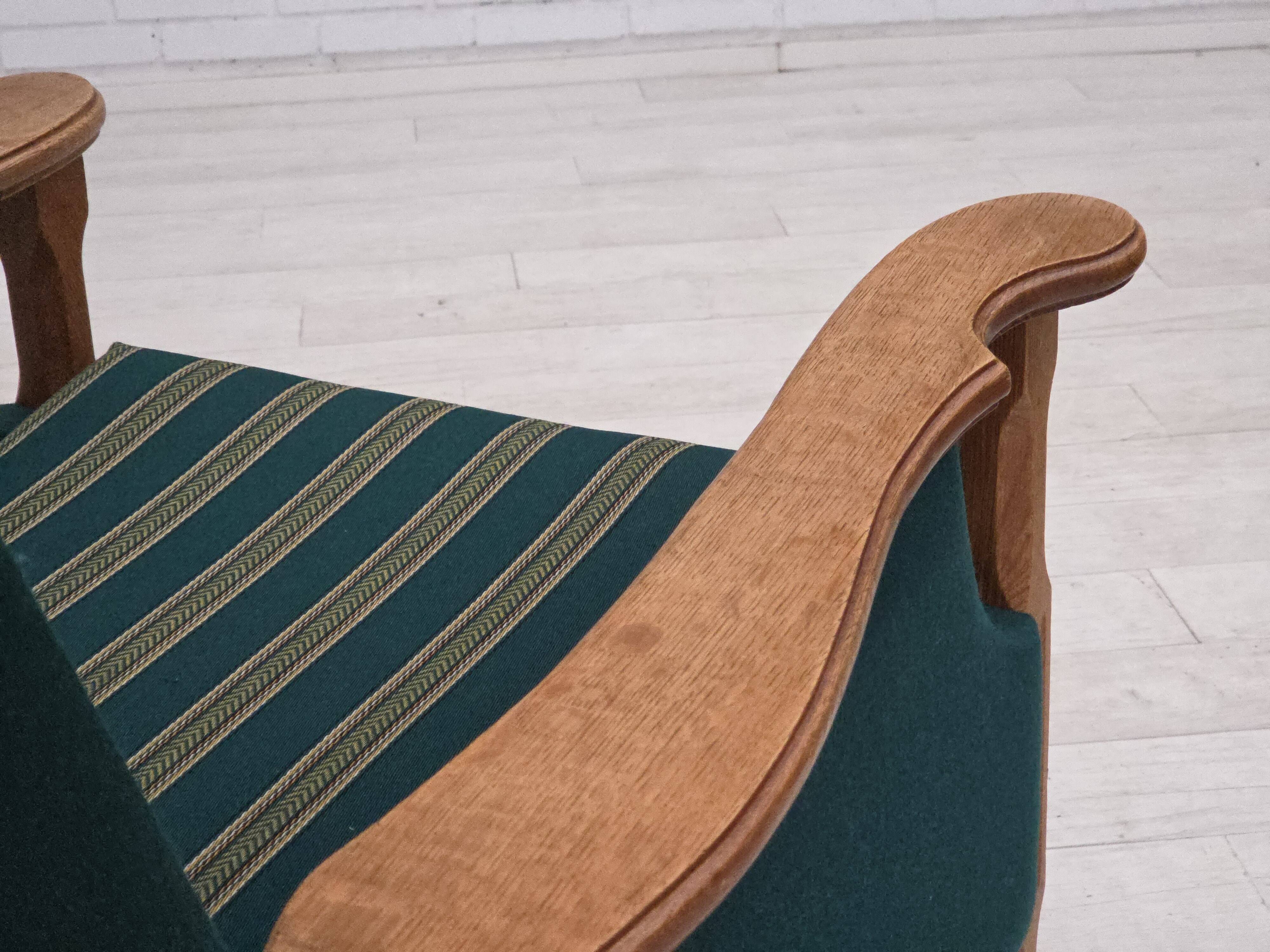 1970s, Danish armchair, furniture wool, solid oak wood.