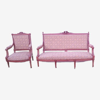 Banquette et fauteuil style Louis XVI