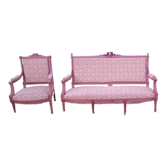 Banquette et fauteuil style Louis XVI