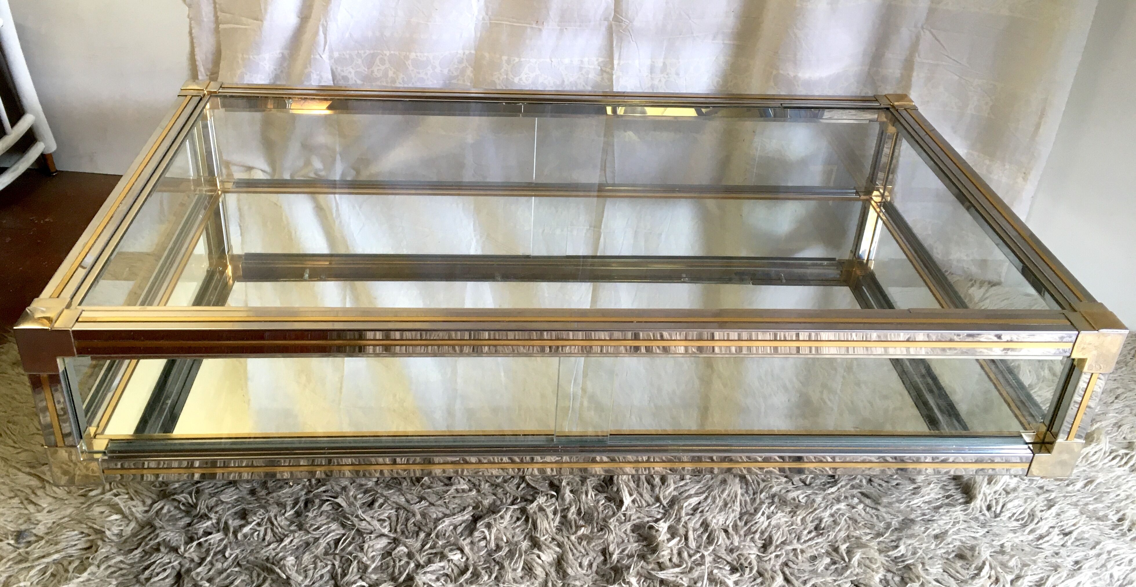 Glass and gold glass and metal coffee table 70