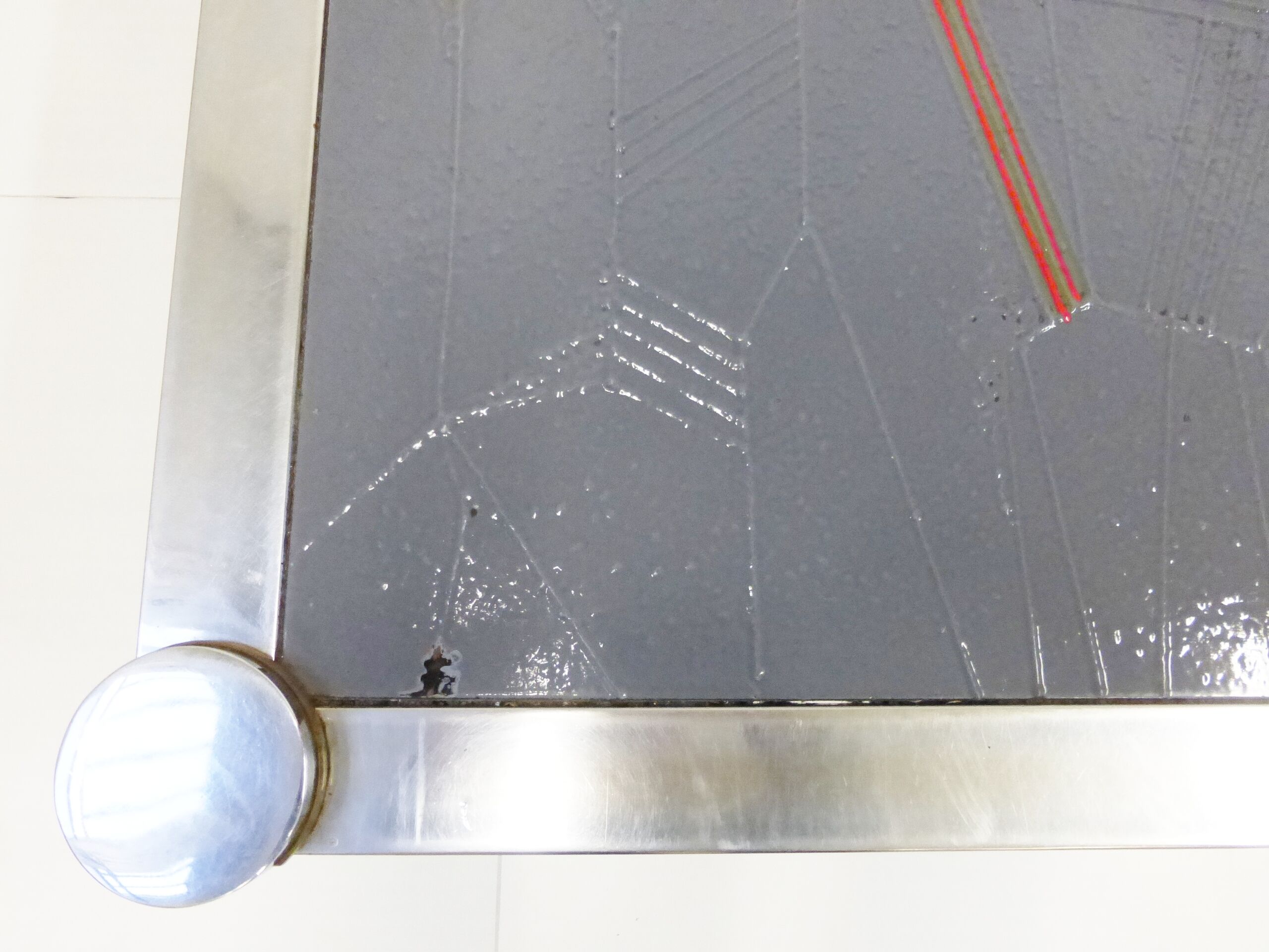 Large coffee table in ceramic and chrome signed 1970 De Nisco vintage 70's space age