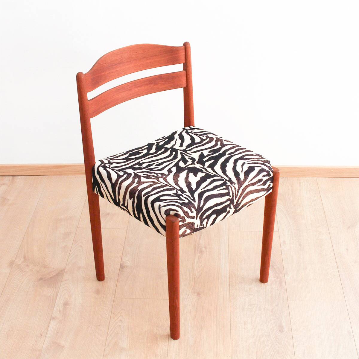 Danish teak dining chairs with zebra print from Boltinge Stølefabrik