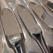 12 fish cutlery sets, 24 pieces, silver-plated metal, Christofle Cluny silversmith