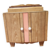 wood and marble bedside table revamped in terracotta