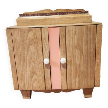 wood and marble bedside table revamped in terracotta