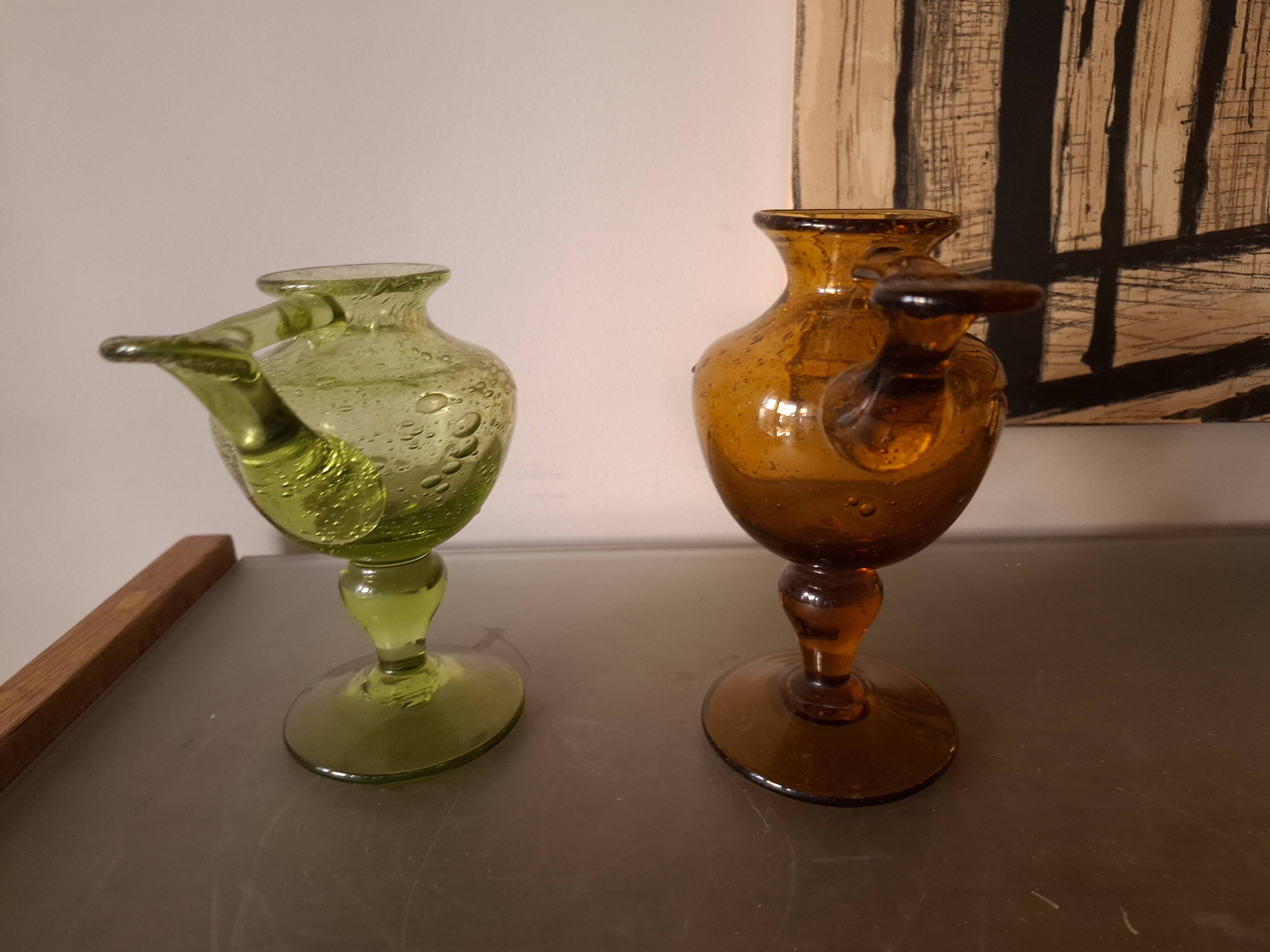 Two biot blown glass candle holders