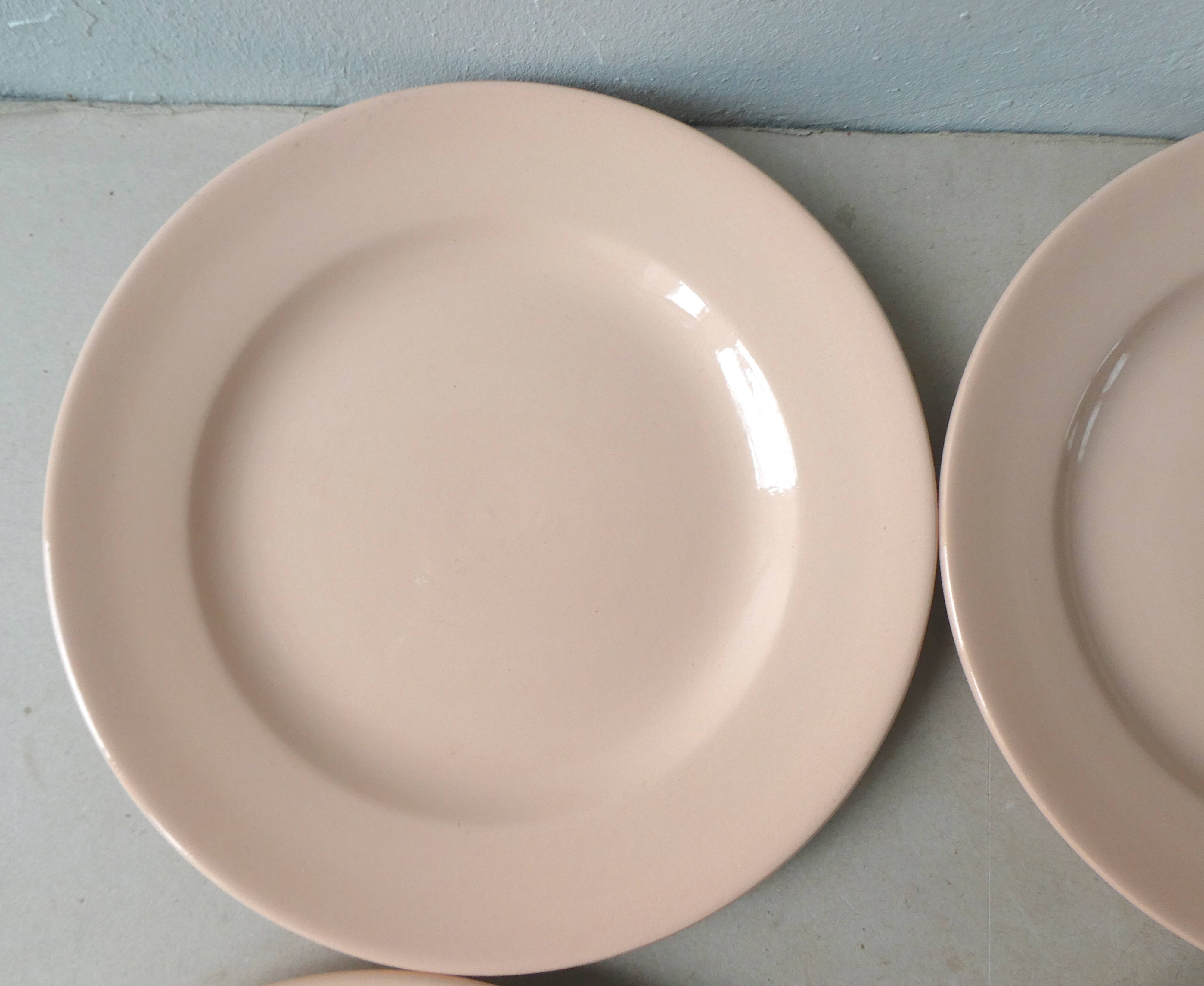 set of 6 plates ceramic pink powder FF France