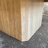 Beige Travertine Sculptural Coffee Table — Hexagonal Solid Natural Stone, Brutalist Design