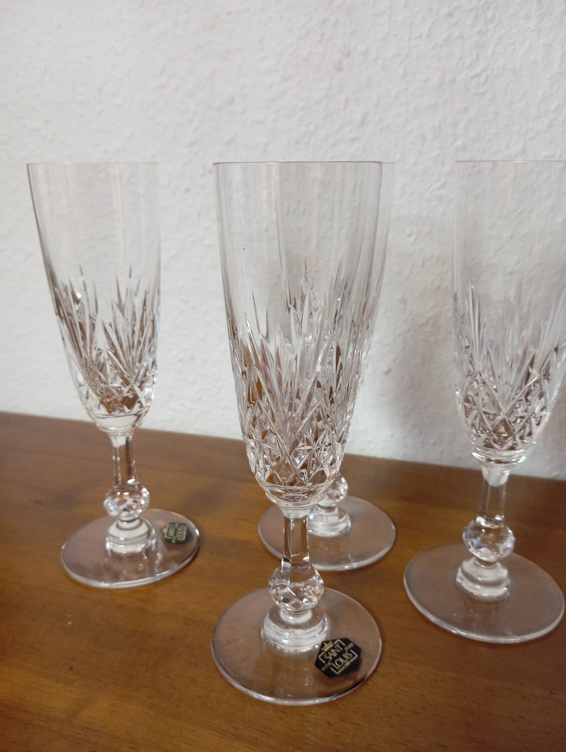 4 St Louis crystal champagne glasses, Massenet model - signed