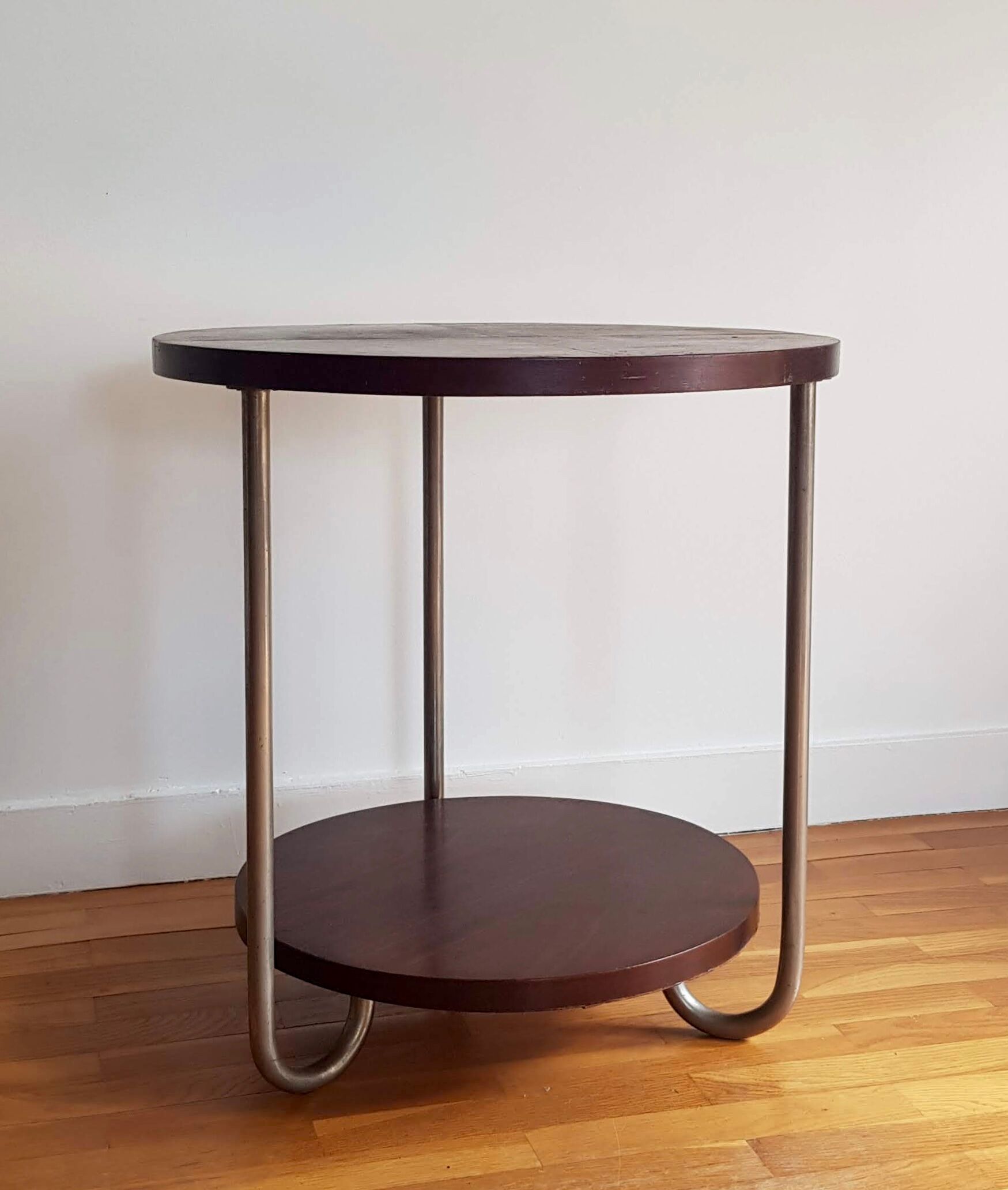 Table d'appoint art déco tripode bois et métal