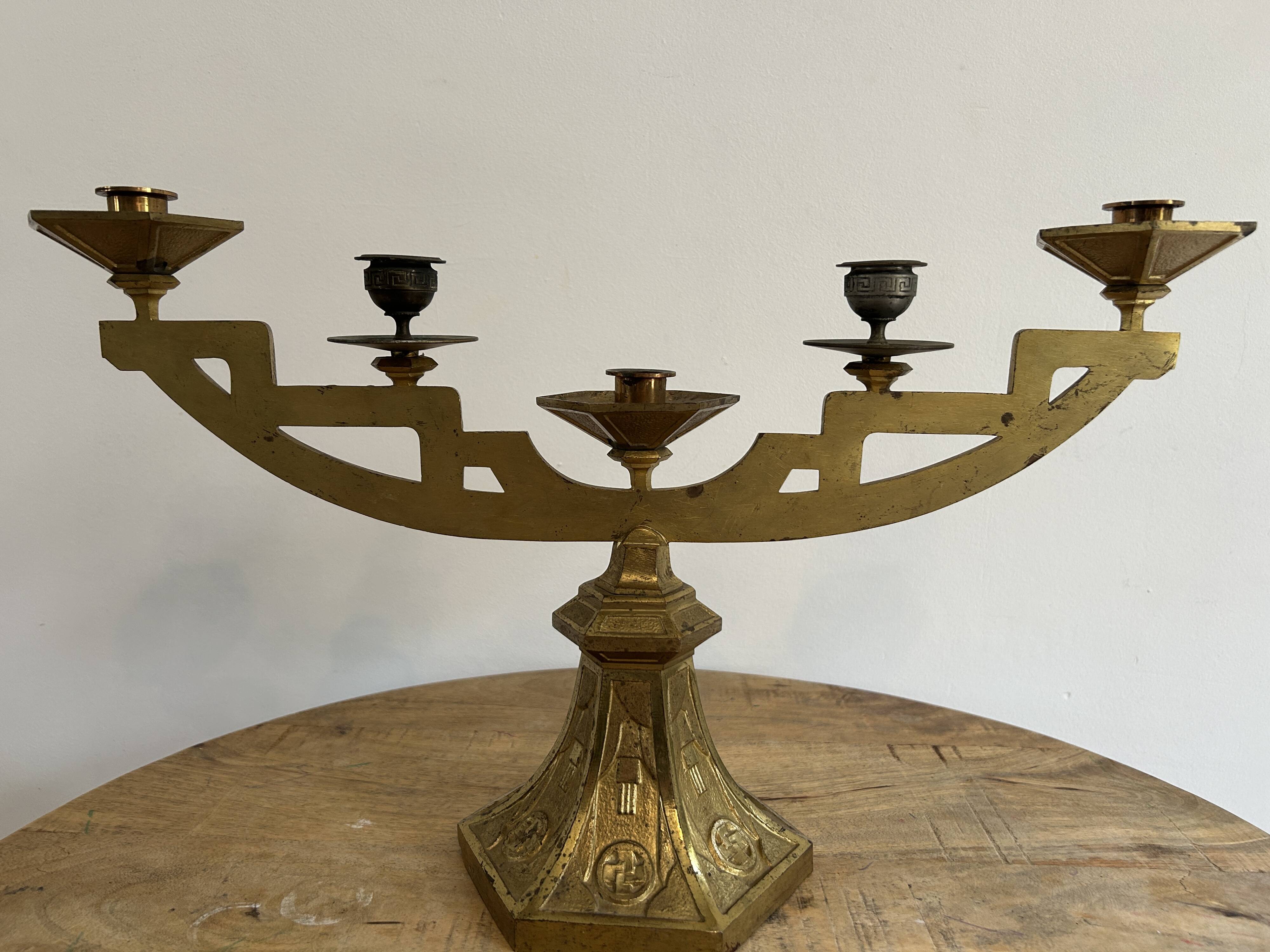 Paire de candélabres en bronze doré d'époque ART DECO