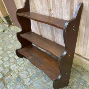 Vintage wall shelf with ornate cutouts in dark wood, 68x88cm, 3 levels, 1950.