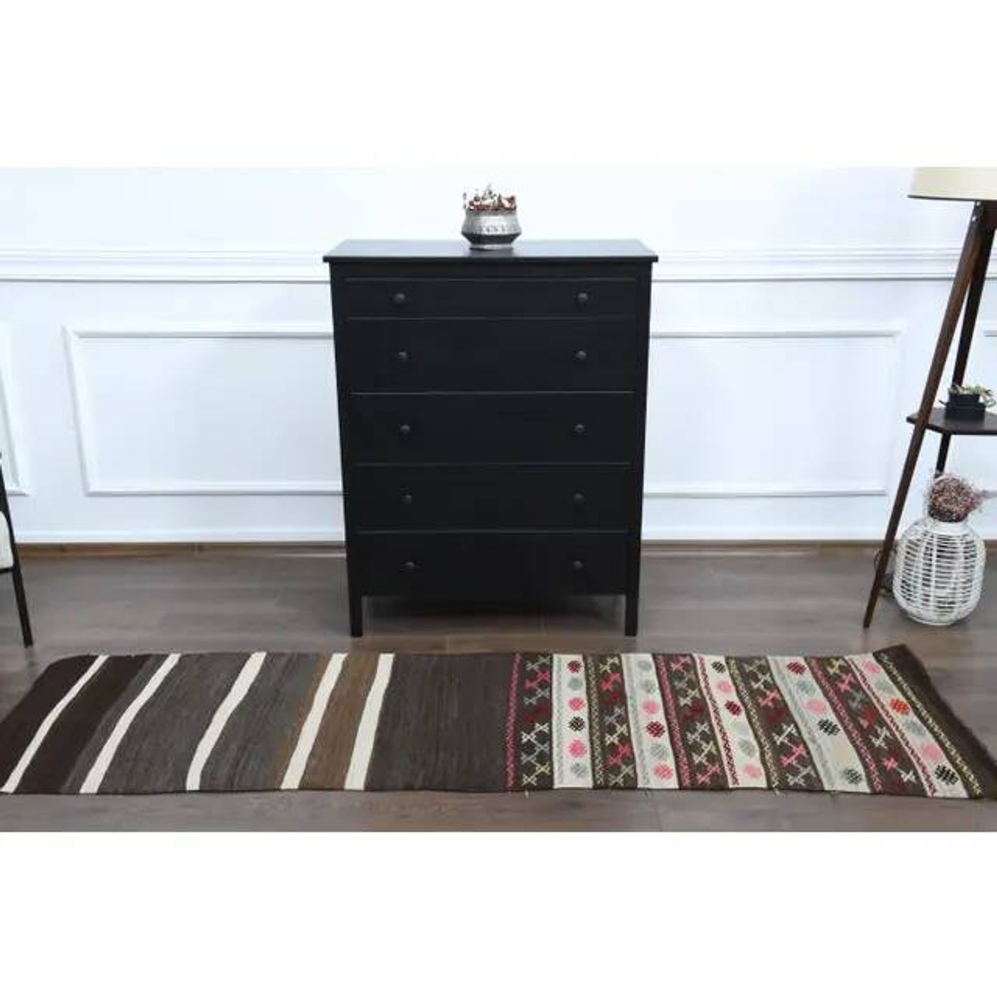 1970s Turkish Oushak Handmade Wool Cotton Brown Runner 65x243