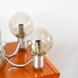 Five-branched chandelier, in chrome and smoked glass globes, Design, 1970